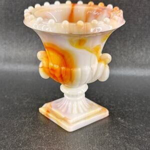 Vogue Merc Co Akro Agate Slag Glass Toothpick Holder Urn Vase GLOWS